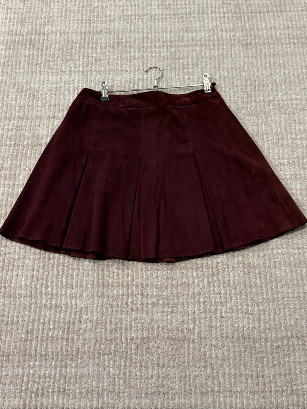 Alice + Olivia Burgundy Lamb Leather Pleated Mini Skirt
